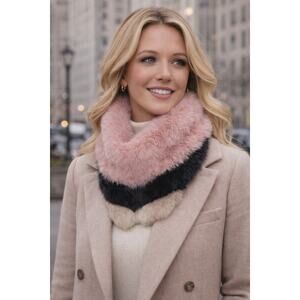 Sam Edelman Faux Fur Neck Warmer | 46” | Pink Black Scarf | EUC